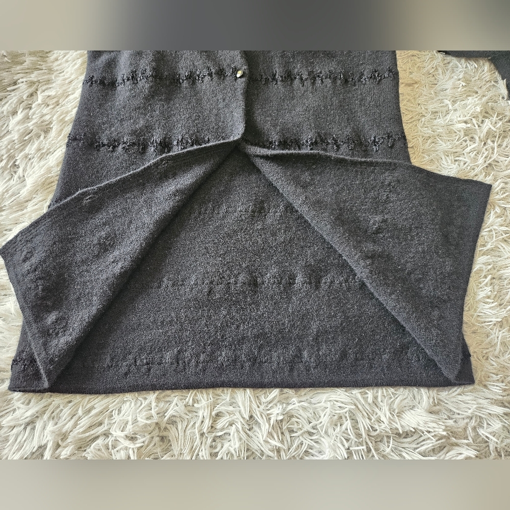 VINTAGE Fendi Cardigan Sweater Appliqué Stitched Fringe Collar Black Womens 42 8 - Picture 12 of 14